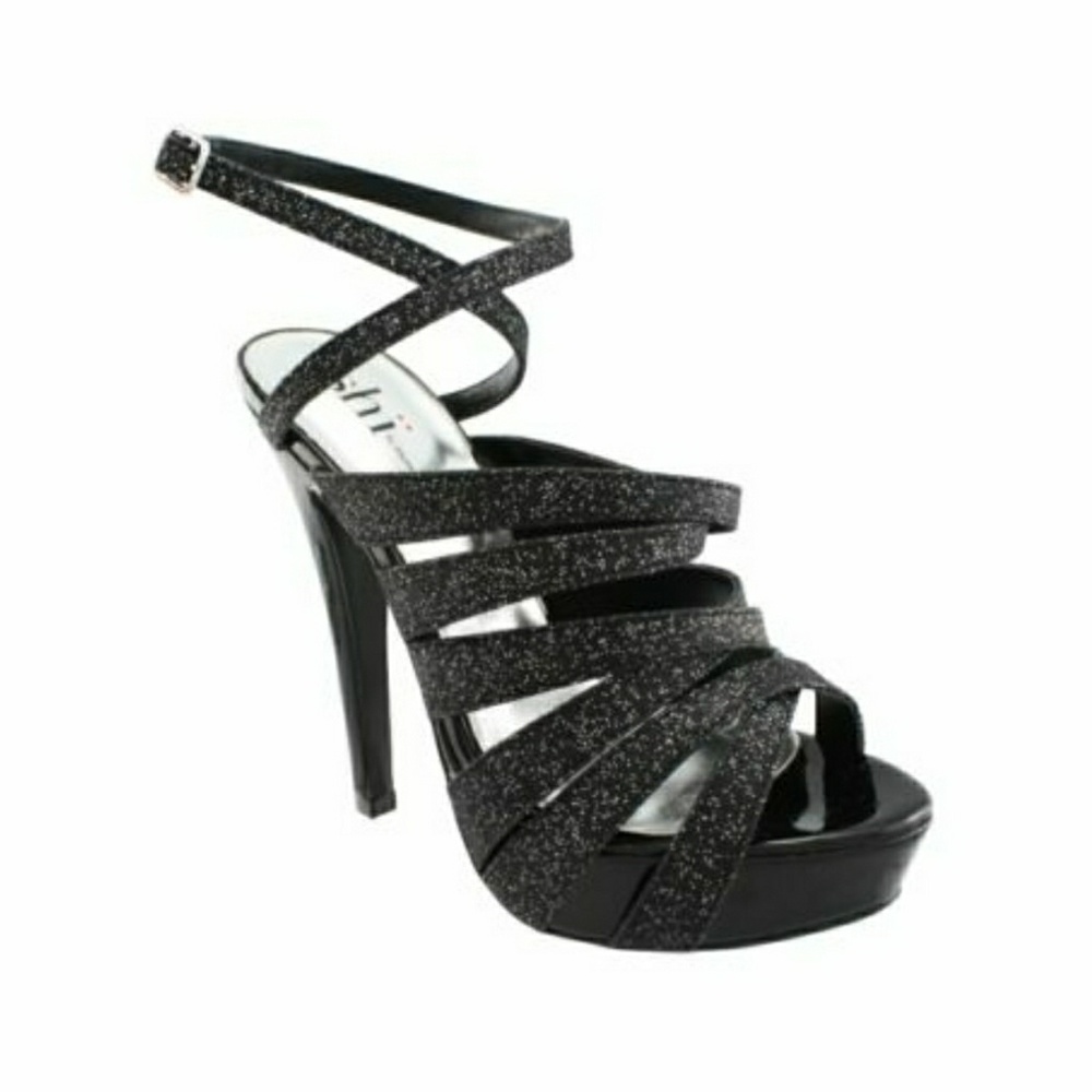 Shi Glitter Black Strap Heels